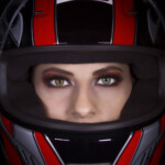 Close-up of eyes in red Pyrotect helmet